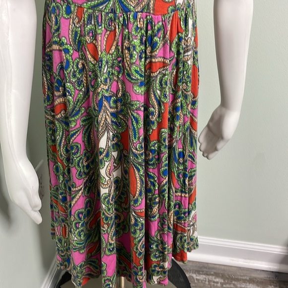 ANTHROPOLOGIE Lilka Seaglass Pink Green Paisley Printed Keyhole Midi Dress Small - Picture 6 of 12